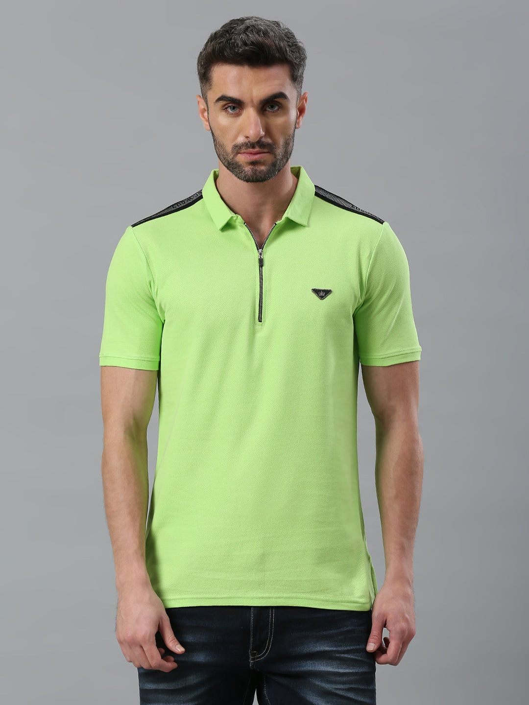 Neon Green Solid Regular Fit Half Sleeve T-Shirt