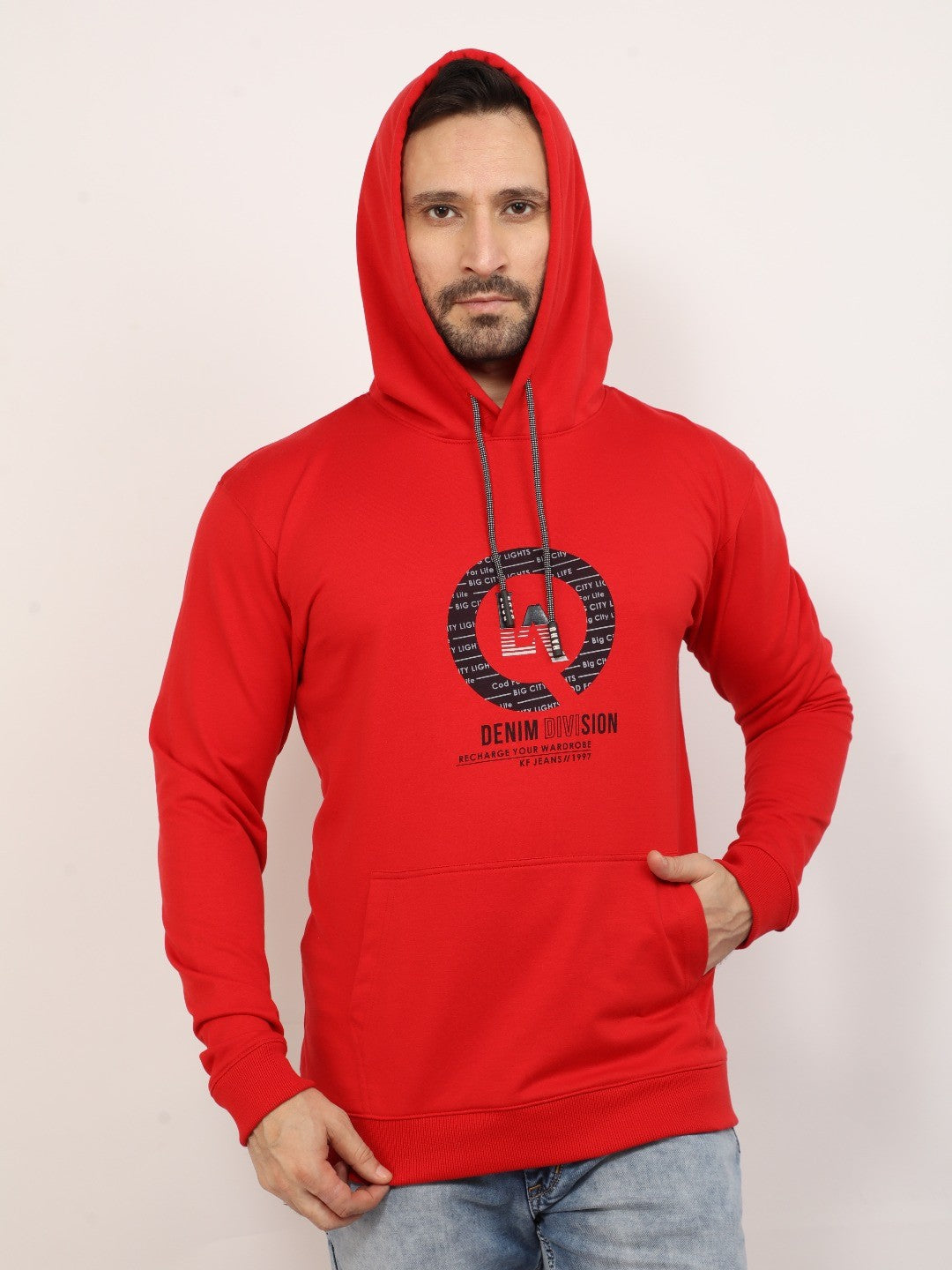 Red Printed Hooded Sweatshirt