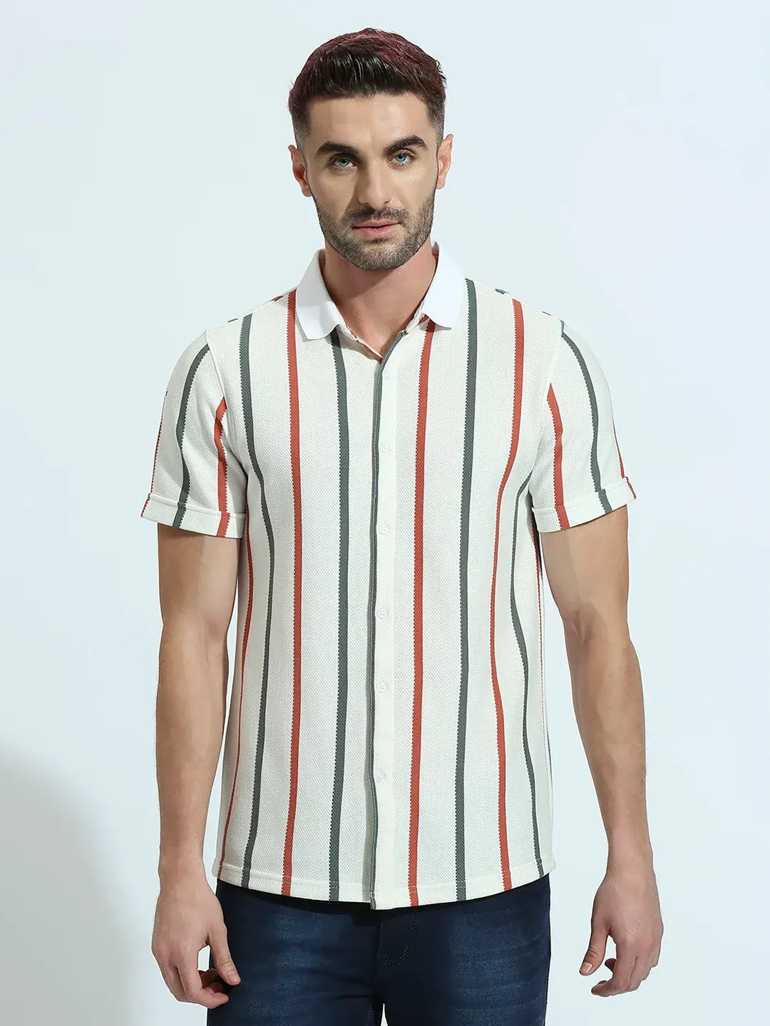 Rust White Striped Shirt