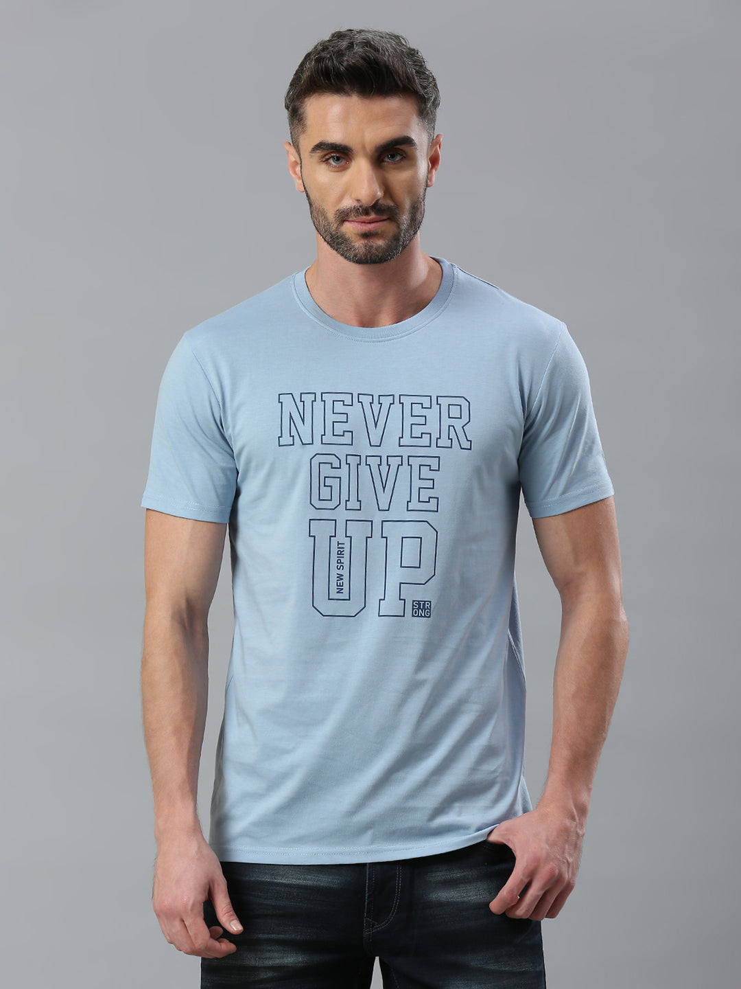 Sky Blue Printed Regular Fit Half Sleeve T-Shirt