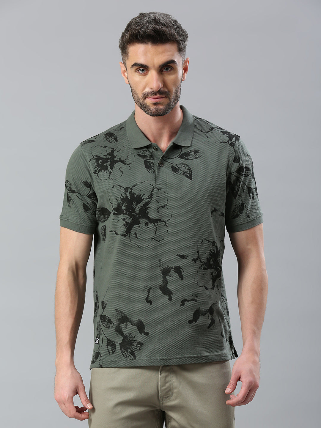 Dusty Green Printed Regular Fit Half Sleeve T-Shirt