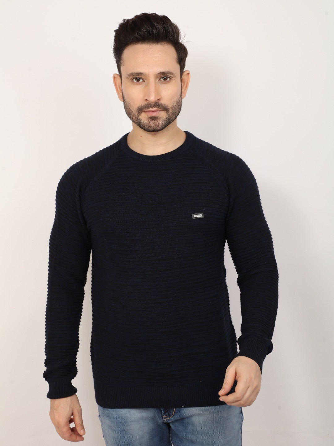 Black Navy Solid Sweater