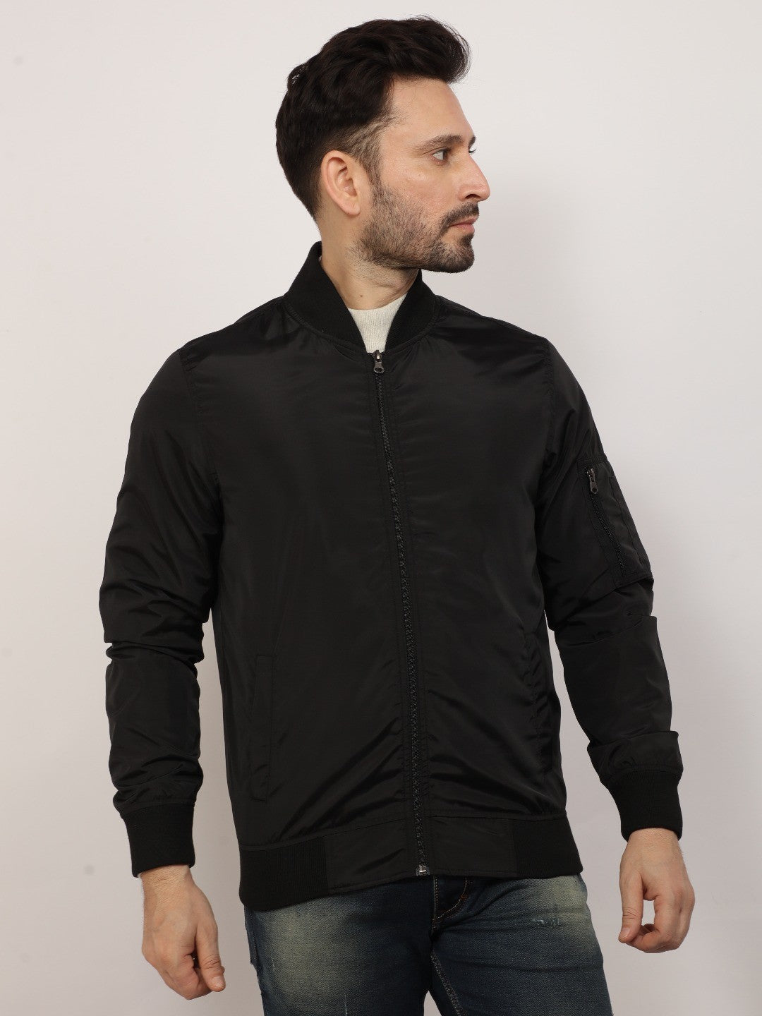 Black Solid  Crew Jacket