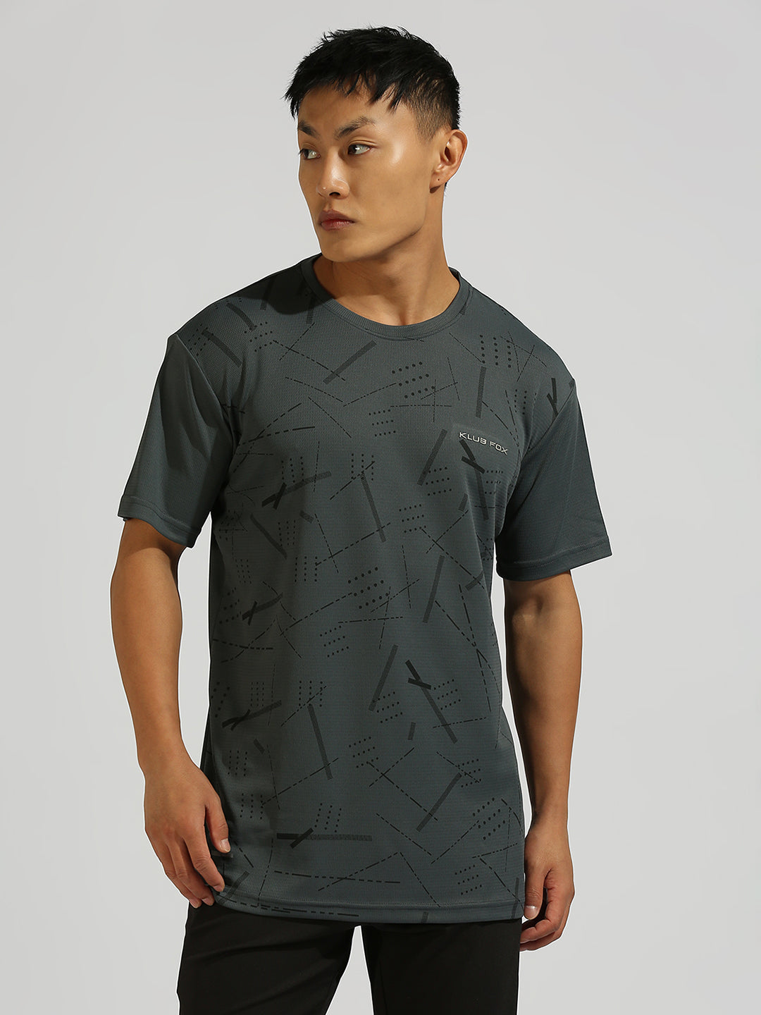 Dark Grey Printed Regular Fit Half Sleeve T-Shirt