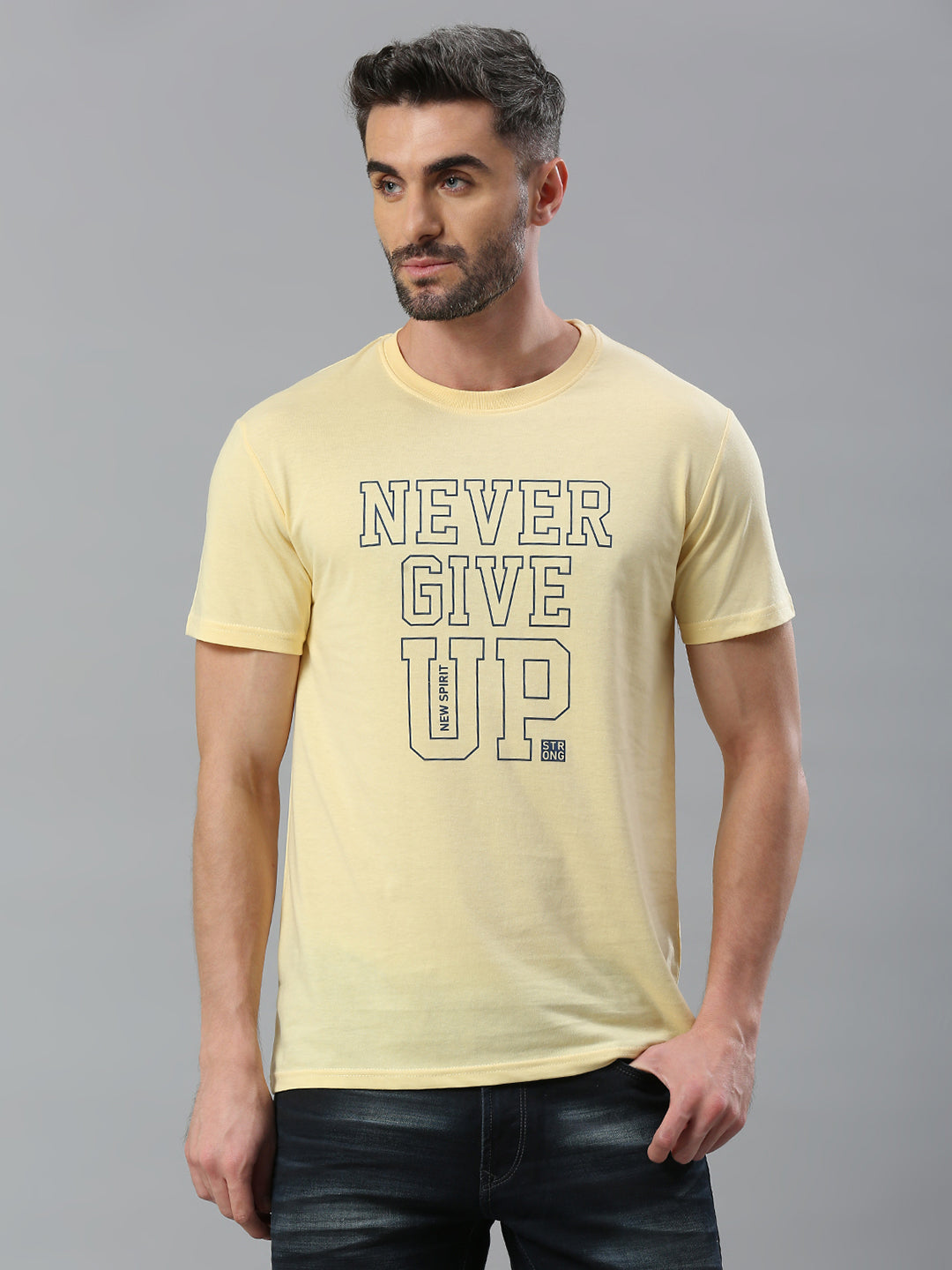 Yellow Printed Regular Fit Half Sleeve T-Shirt