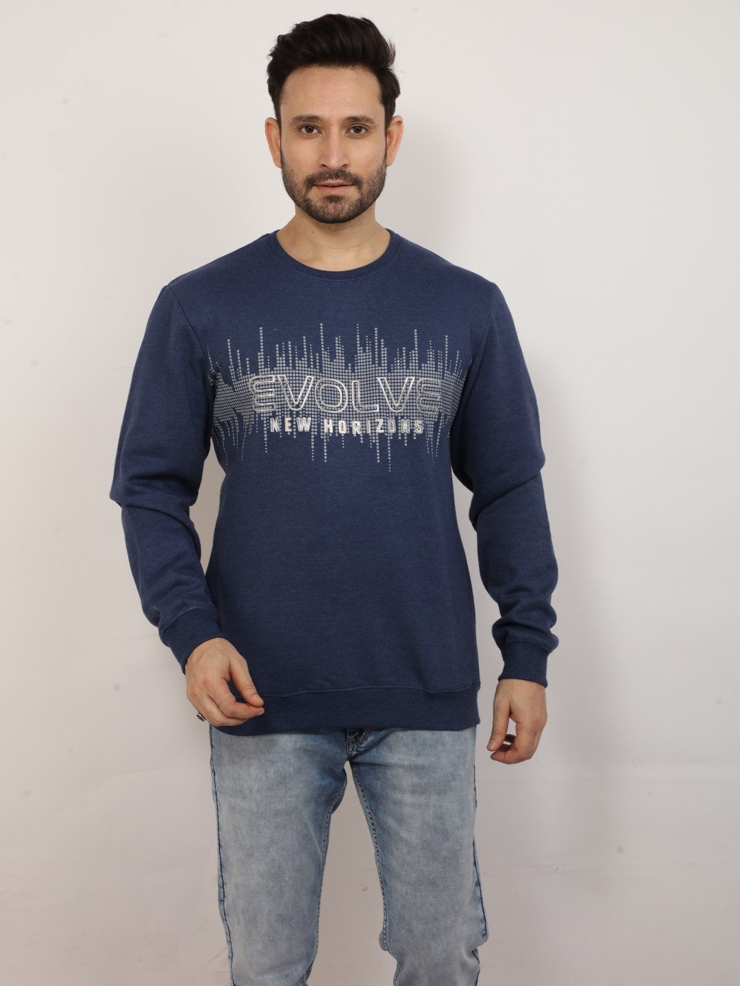 Navy Melange Printed Sweatshirt