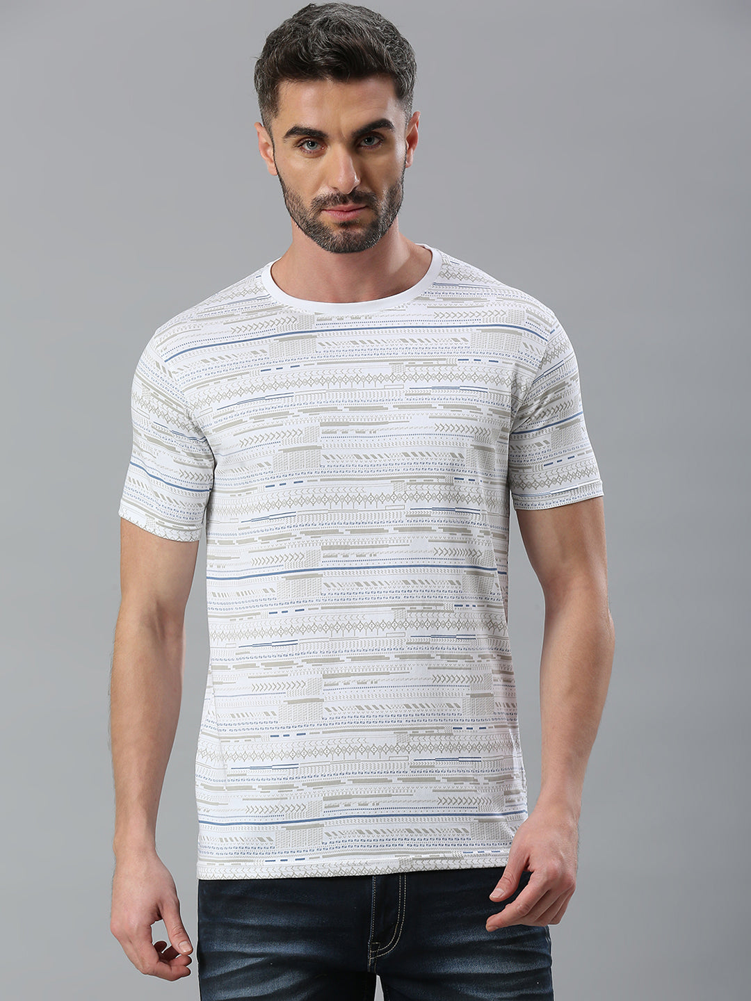 White Printed Regular Fit Half Sleeve T-Shirt