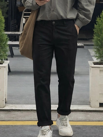 Textured Black Chino Pants