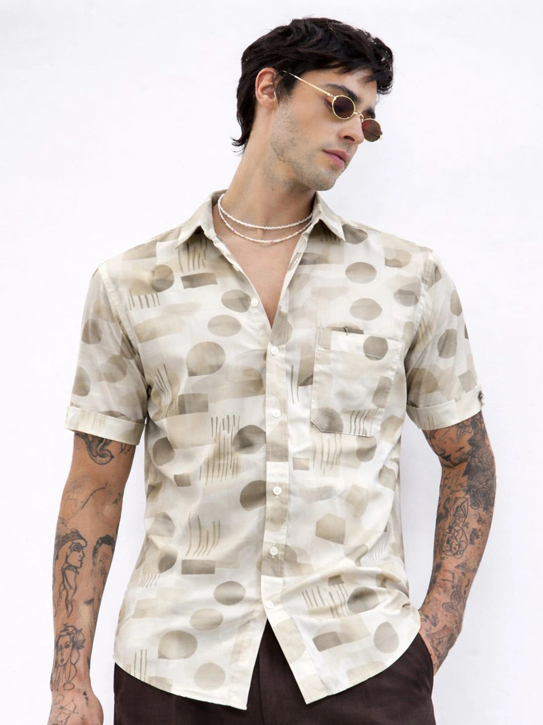 White Olive Printed Shirt