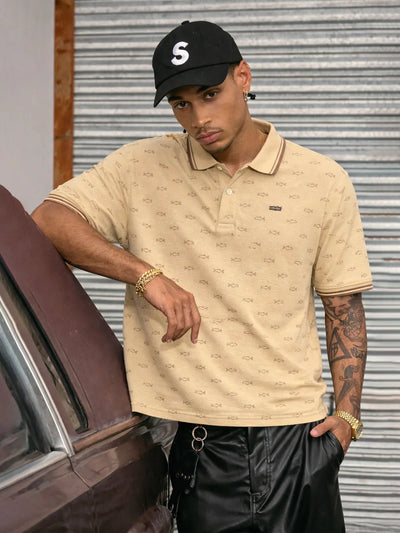 Khaki Melange Printed Polo T-Shirt