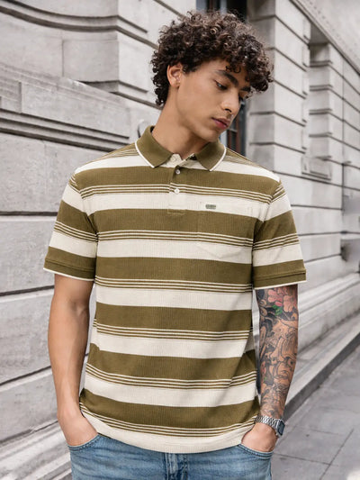 Olive Striped Polo T-Shirt