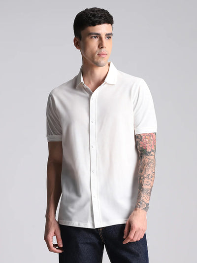 White Printed Knitted Shirt