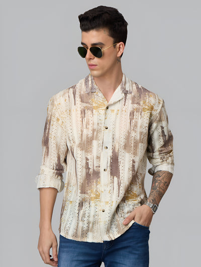 Beige Printed Oversized Shirt