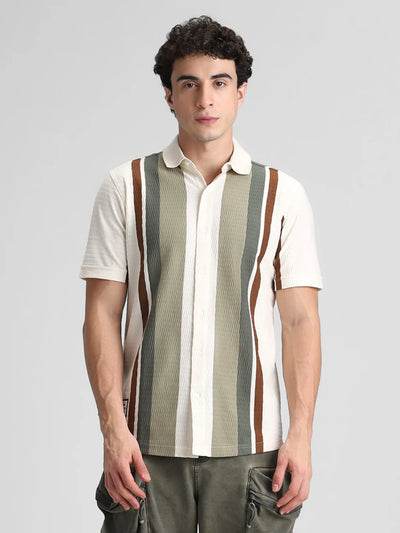 Off White/Pista Knitted Striped Shirt