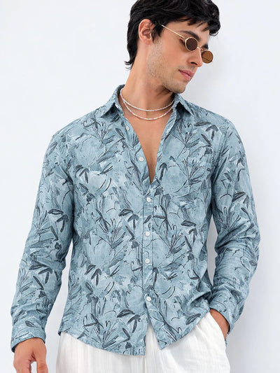 Teal Blue Printed Shirt