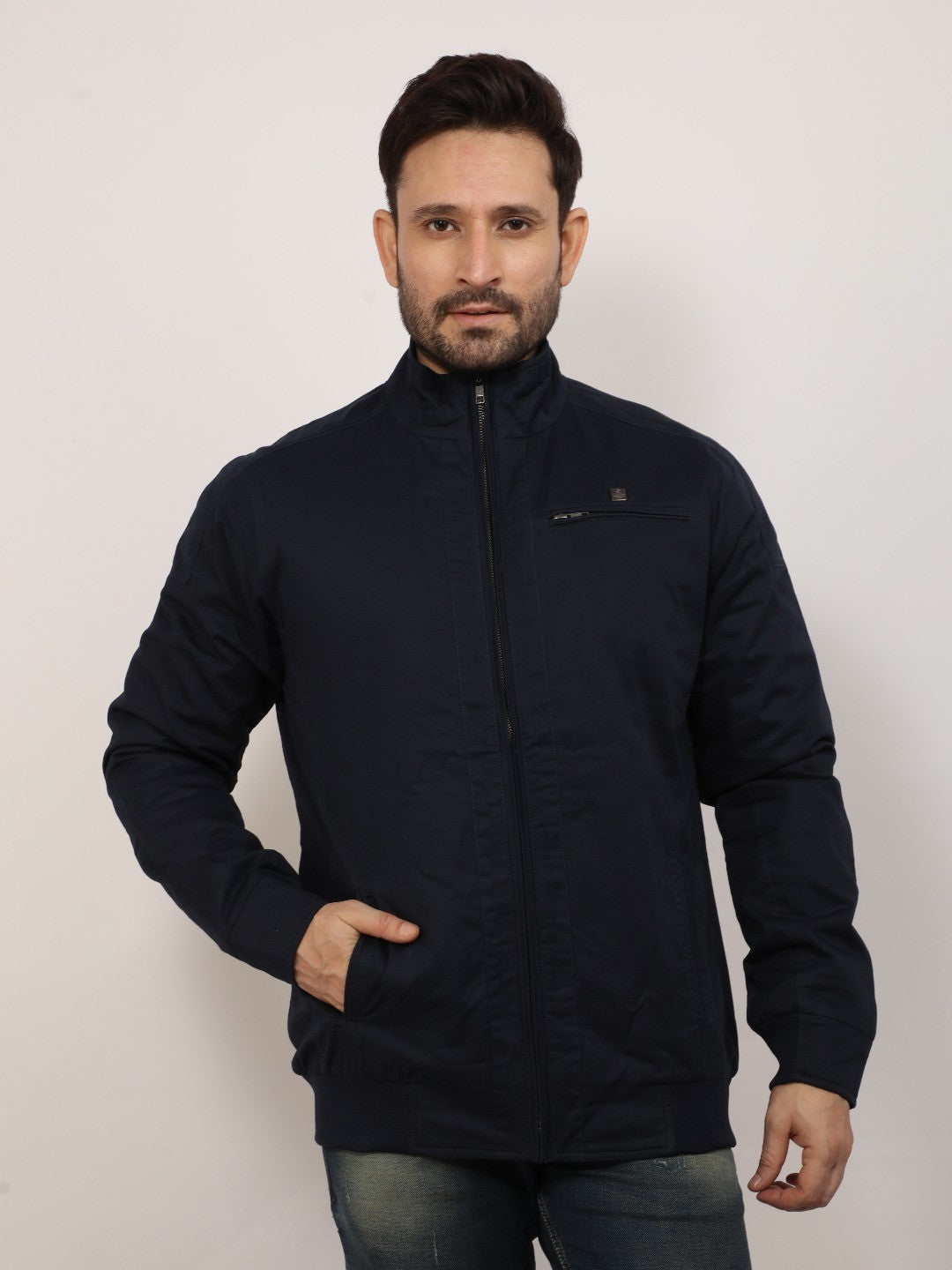 Navy Solid Band Jacket