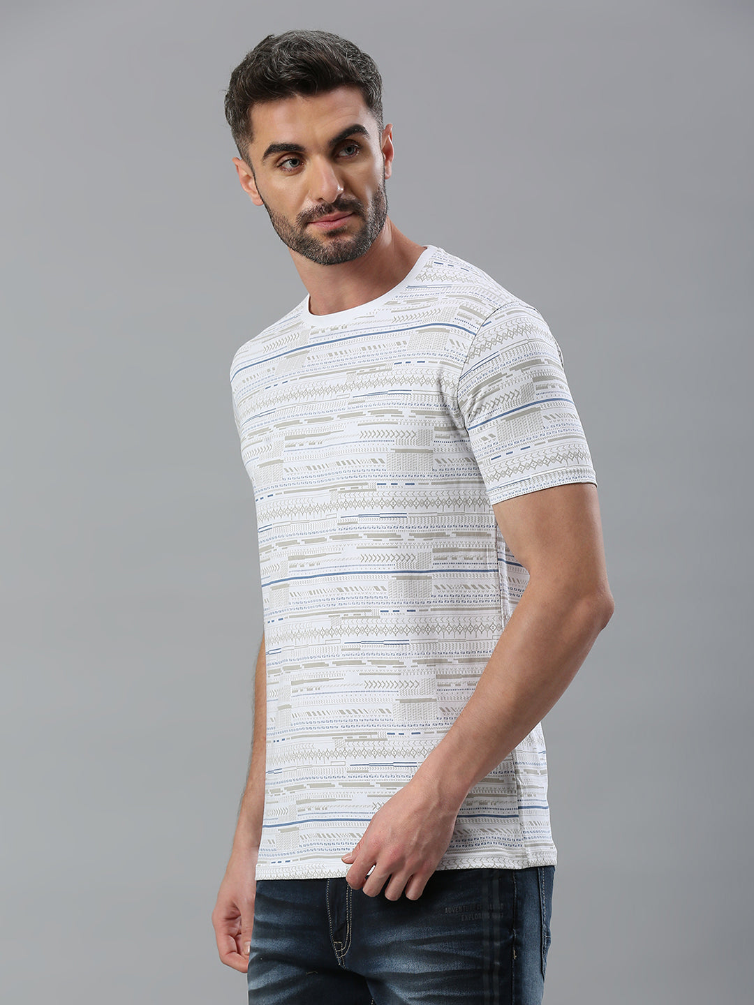 White Printed Regular Fit Half Sleeve T-Shirt