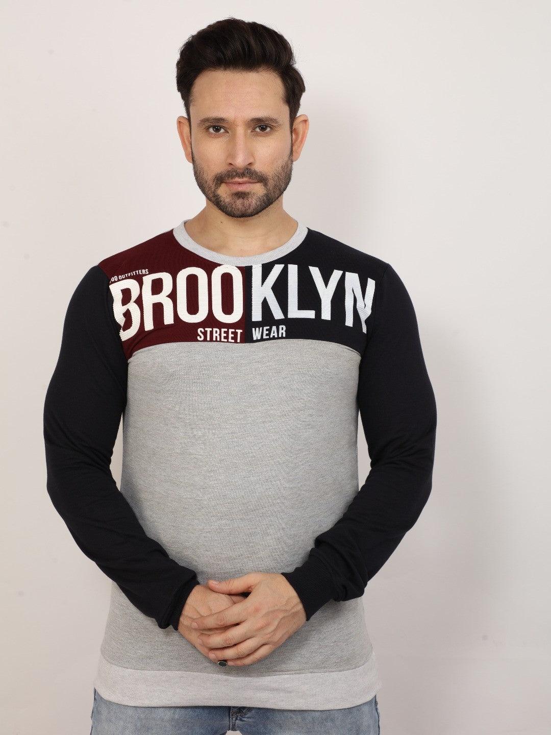 Grey Melange Printed Sweatshirt