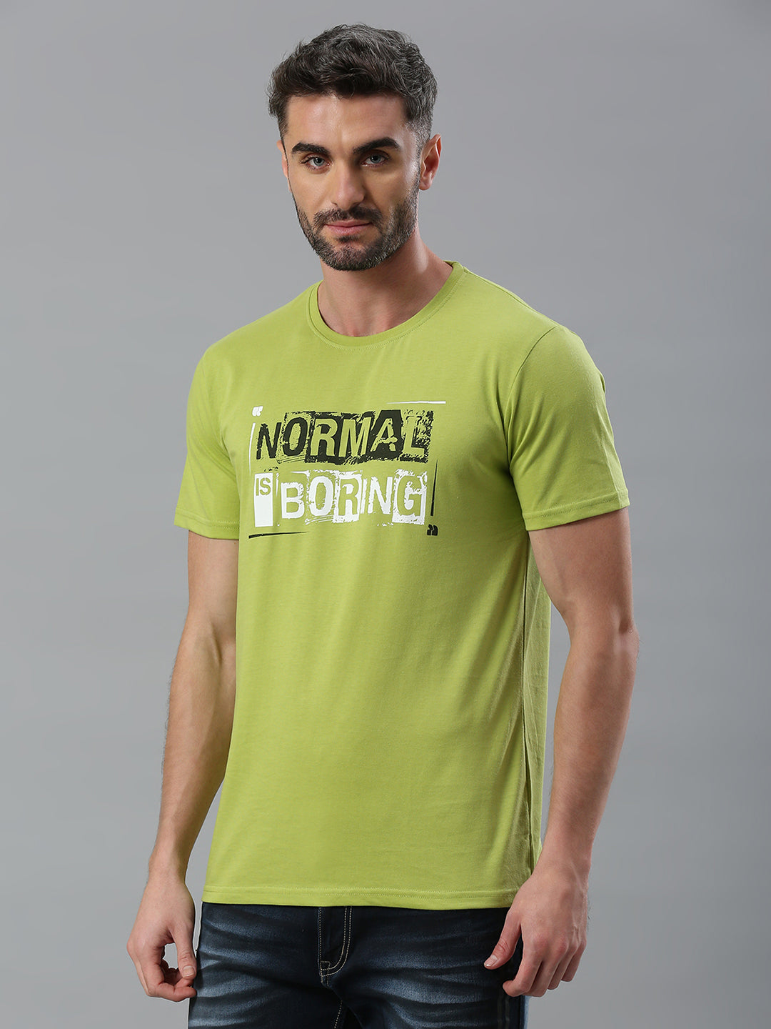 Lime Green Printed Regular Fit Half Sleeve T-Shirt