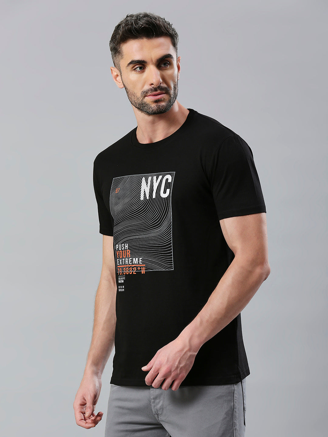 Black Printed Regular Fit Half Sleeve T-Shirt