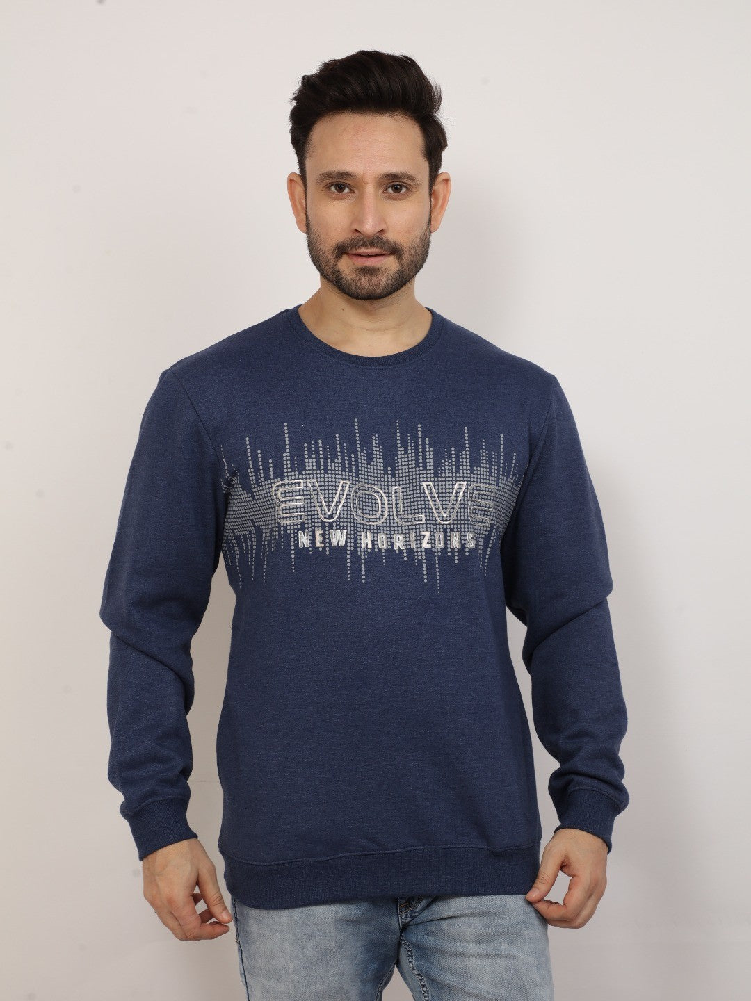 Navy Melange Printed Sweatshirt