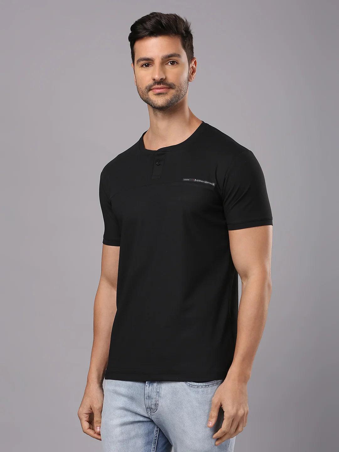 Minimal X Black Henley Neck T-Shirt