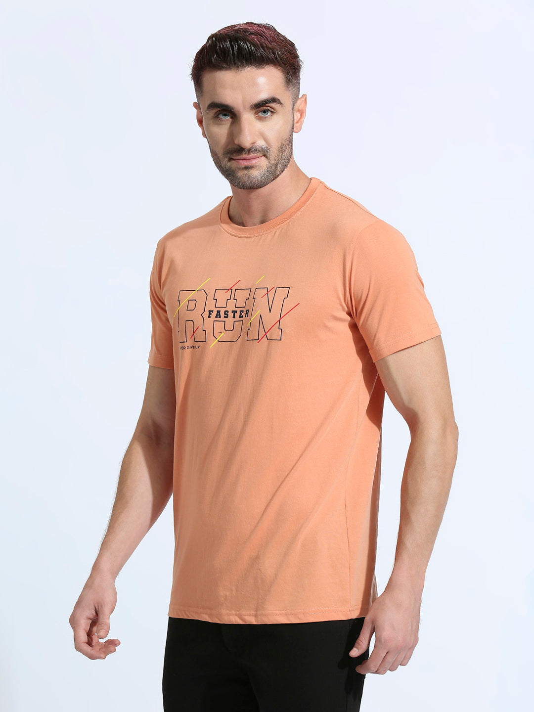 Orange Printed Regular Fit Half Sleeve T-Shirt