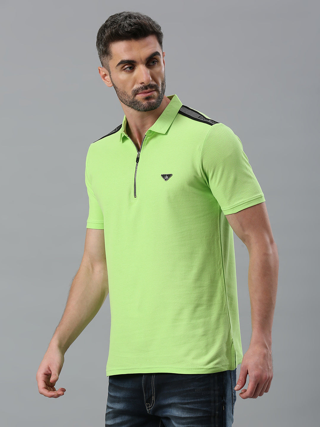 Neon Green Solid Regular Fit Half Sleeve T-Shirt