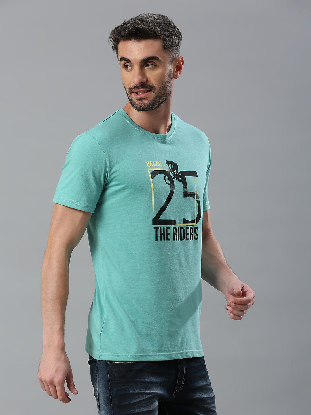 Aqua Printed Regular Fit Half Sleeve T-Shirt