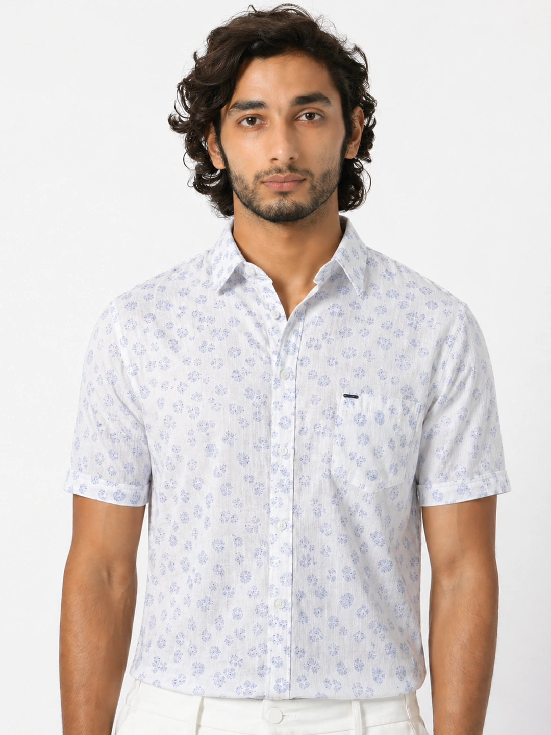 White Blue Printed Shirt