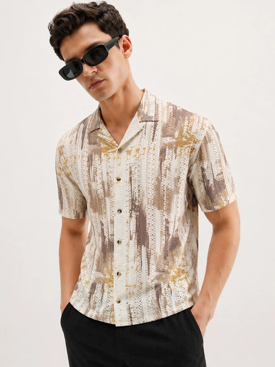 Beige Printed Textured Shirt