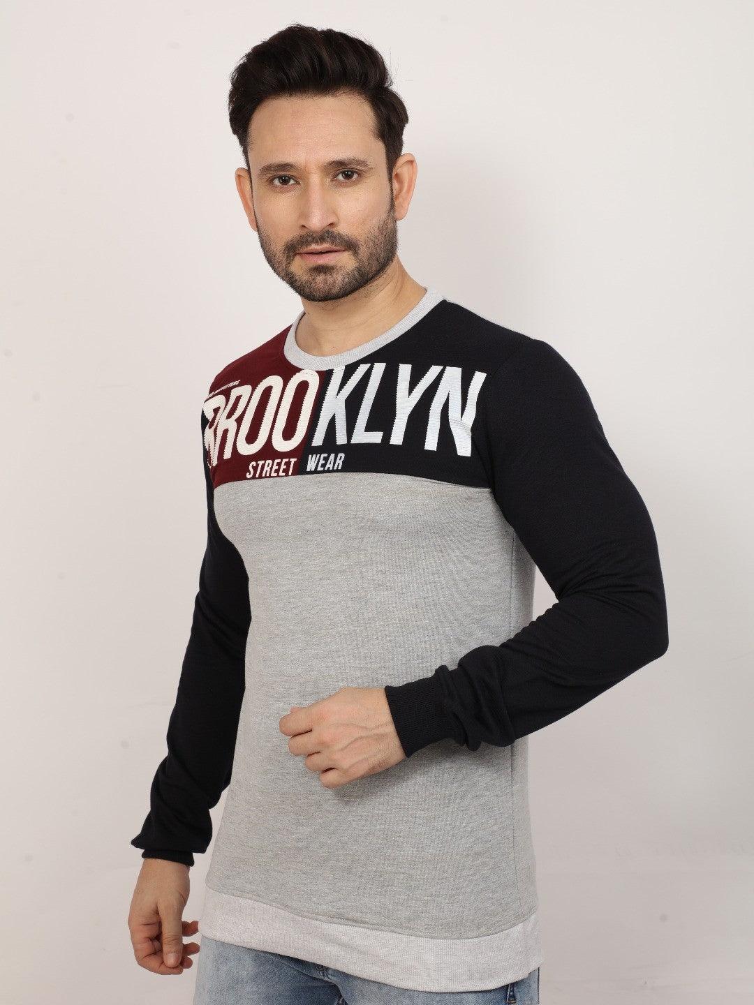 Grey Melange Printed Sweatshirt