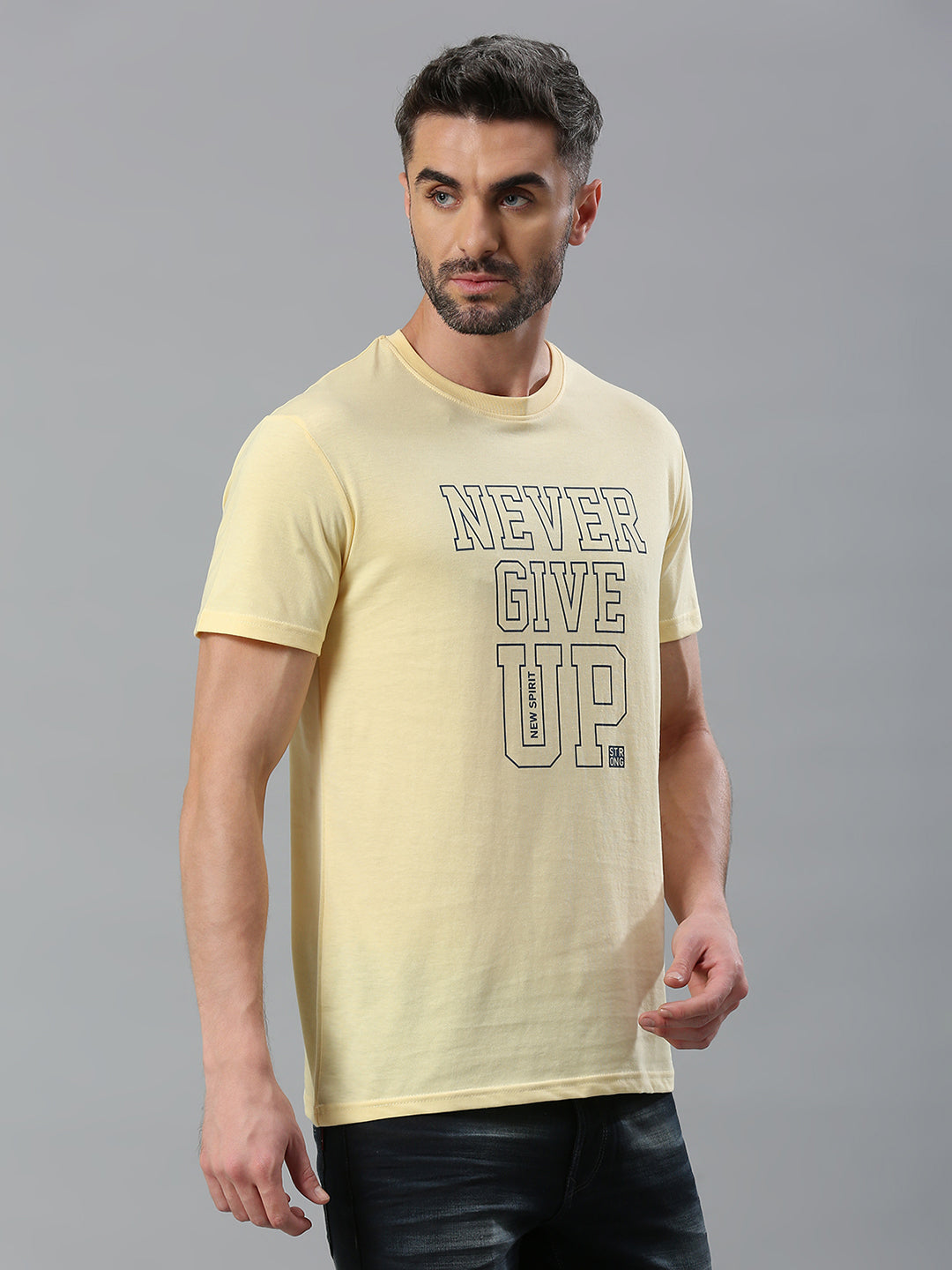 Yellow Printed Regular Fit Half Sleeve T-Shirt