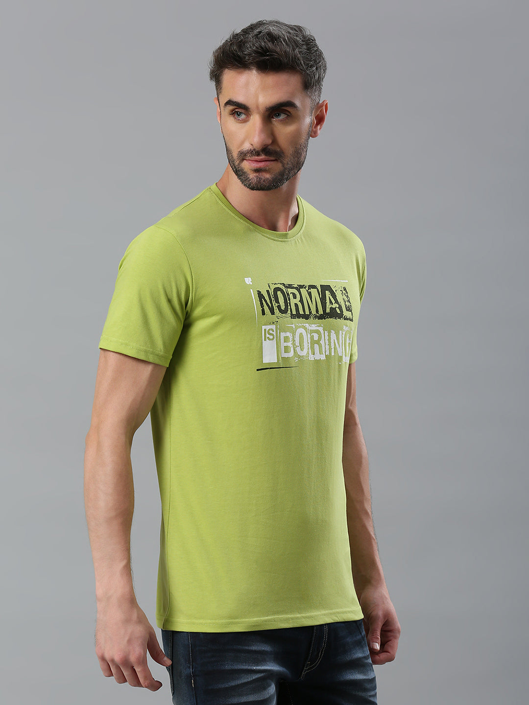 Lime Green Printed Regular Fit Half Sleeve T-Shirt