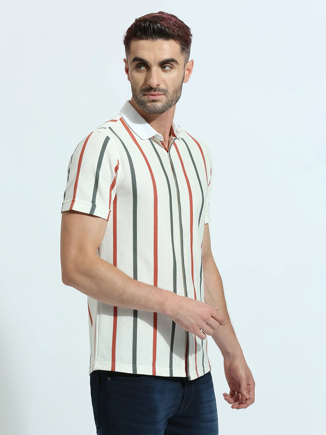 Rust White Striped Shirt