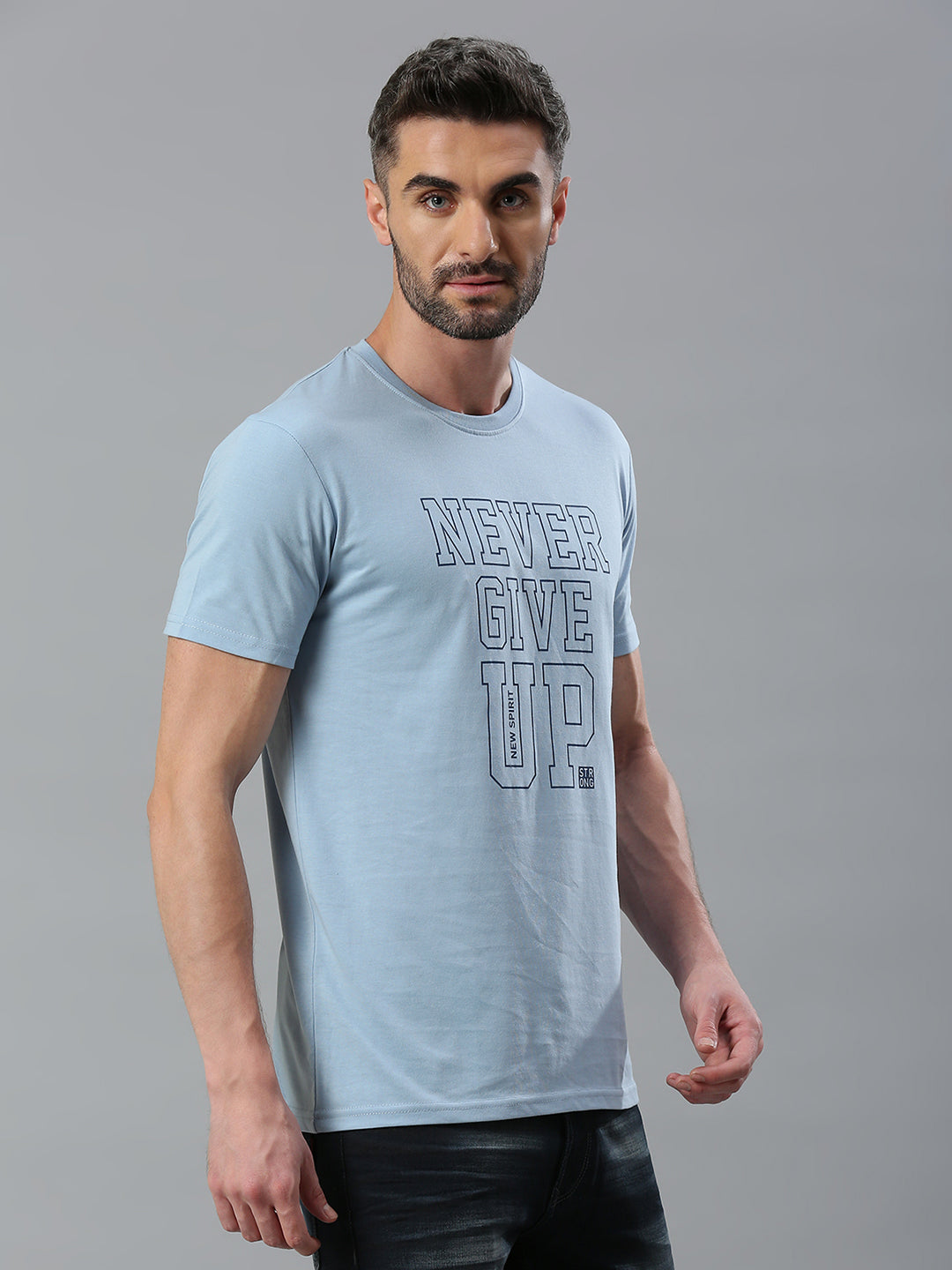 Sky Blue Printed Regular Fit Half Sleeve T-Shirt