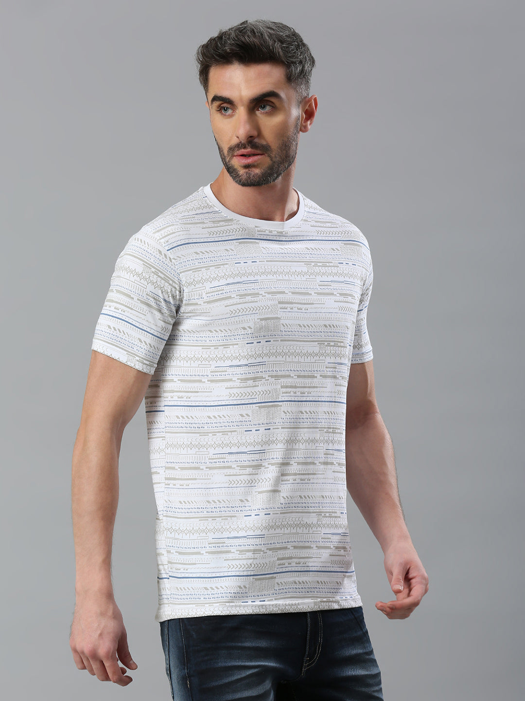 White Printed Regular Fit Half Sleeve T-Shirt