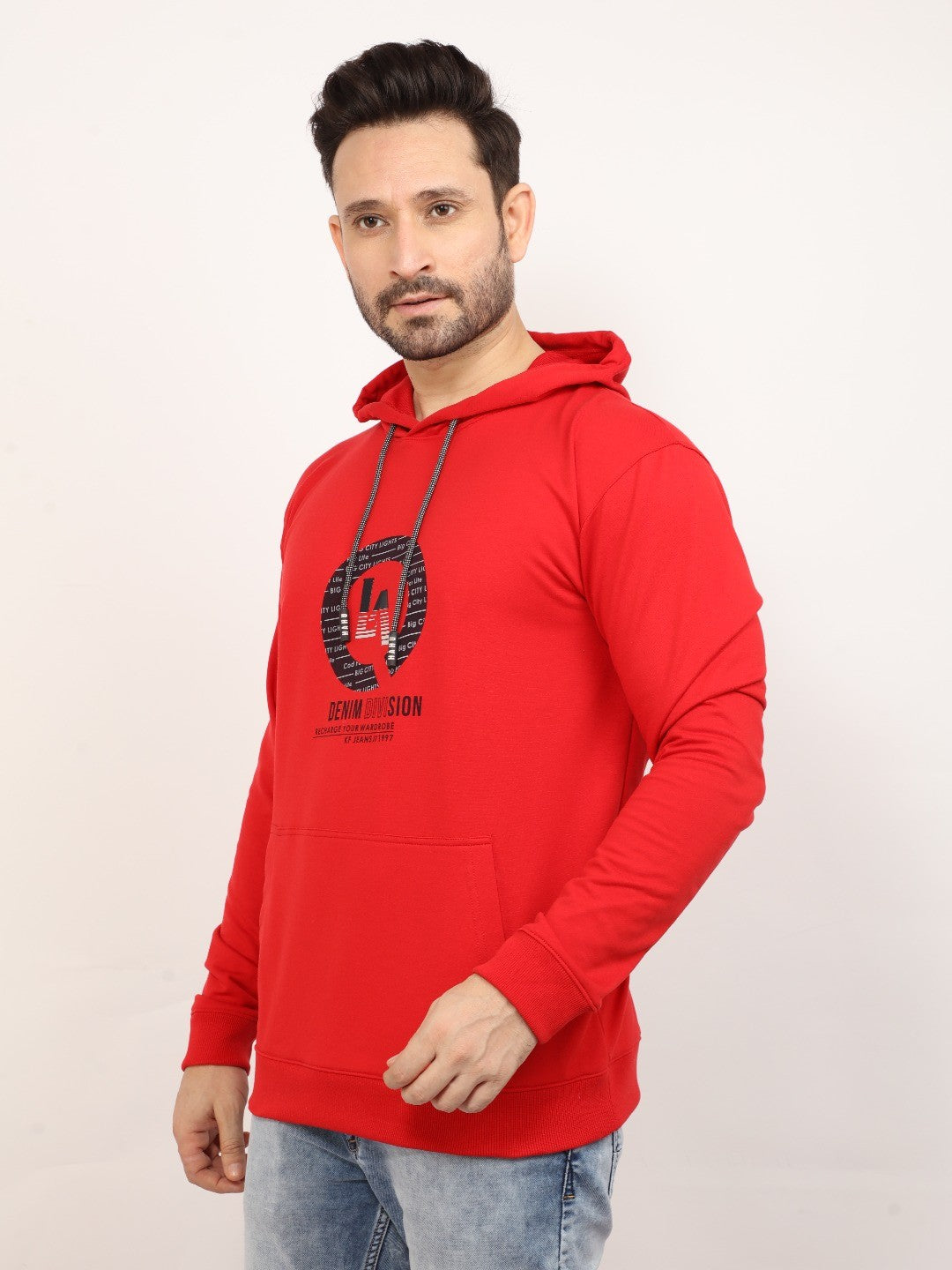 Red Printed Hooded Sweatshirt