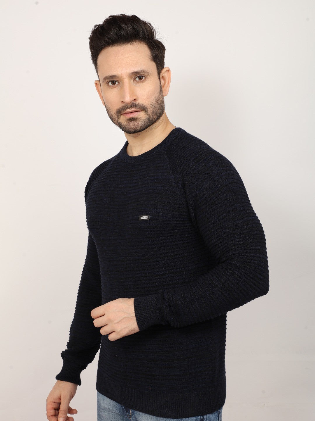 Black Navy Solid Sweater