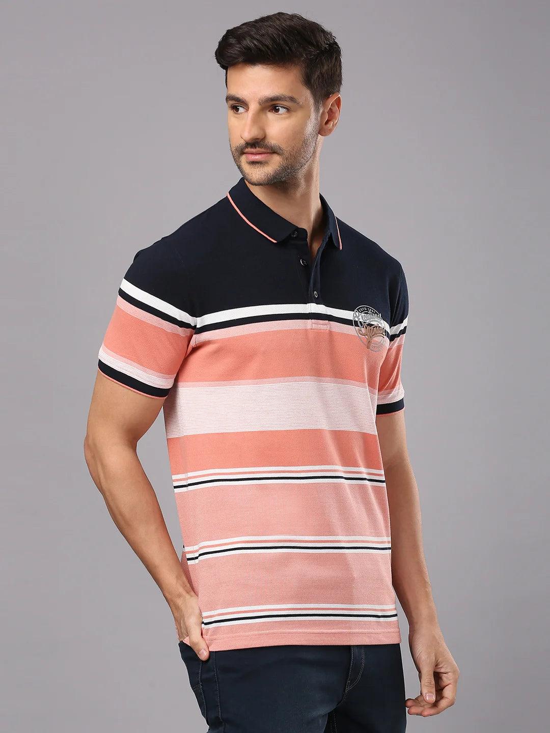 Navy White Striped Polo Regular H/S T-Shirt