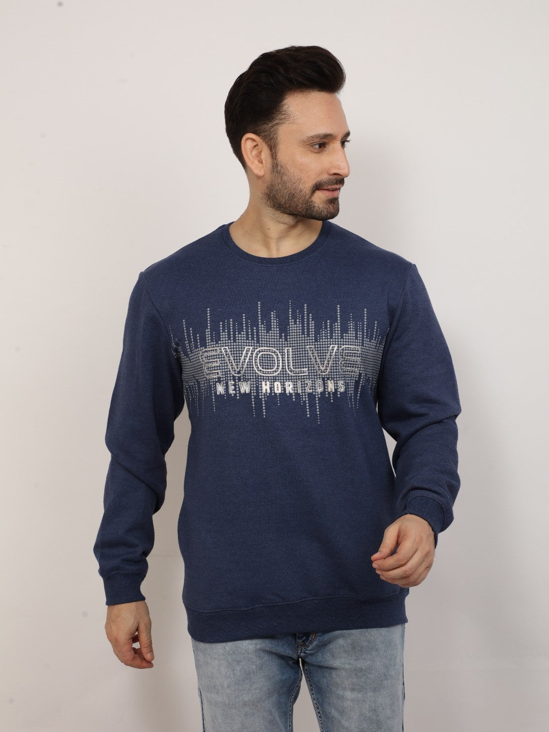 Navy Melange Printed Sweatshirt