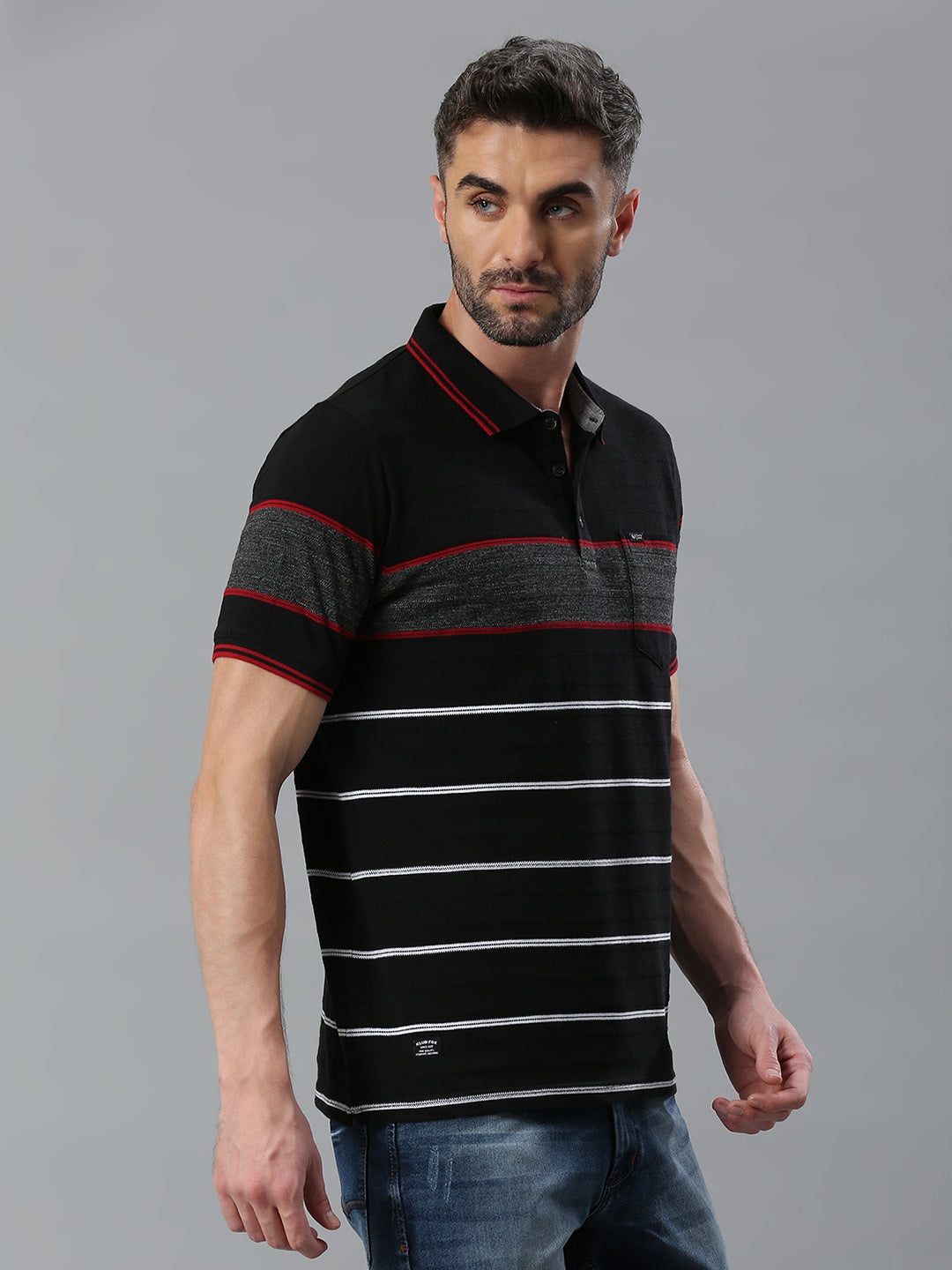 Black Red Striped Regular Fit Half Sleeve T-Shirt