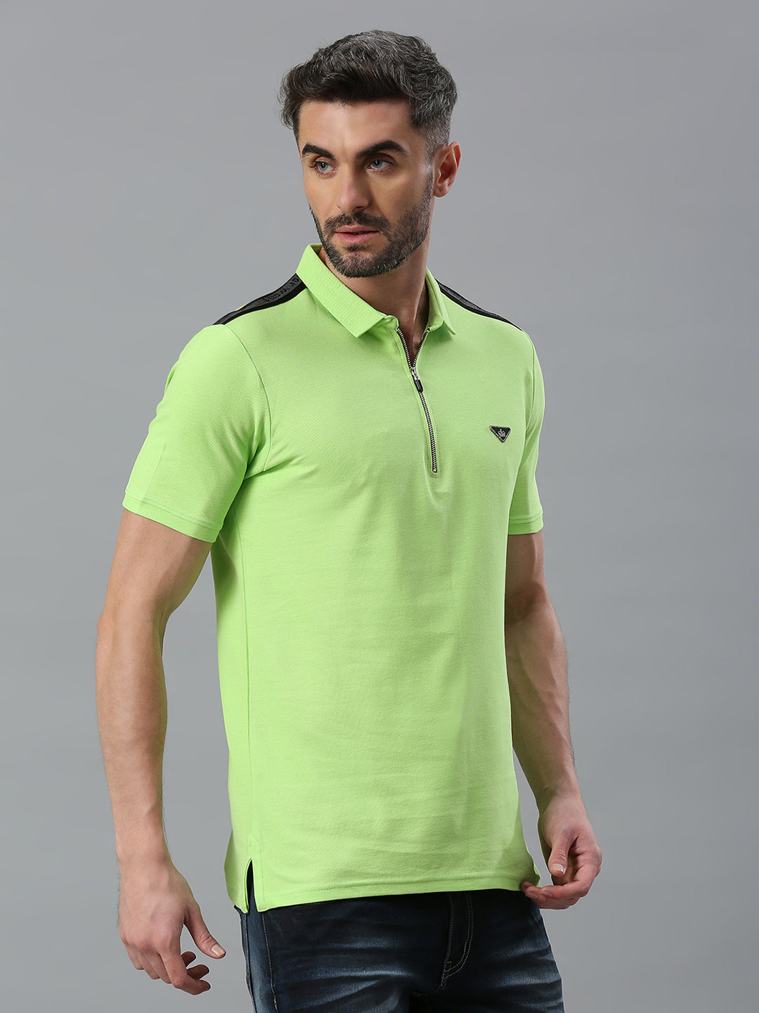 Neon Green Solid Regular Fit Half Sleeve T-Shirt