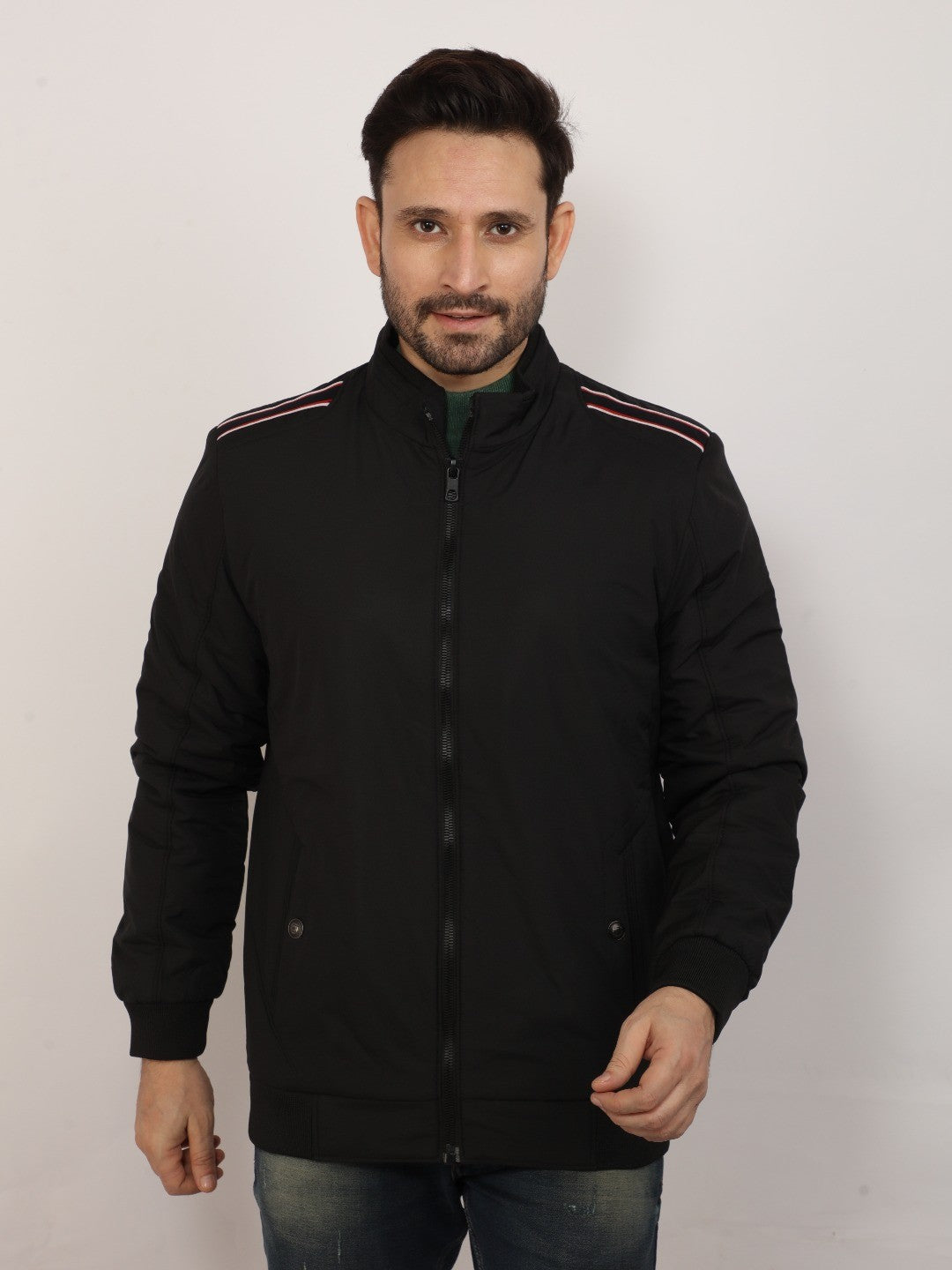 Black Solid Zipper Jacket