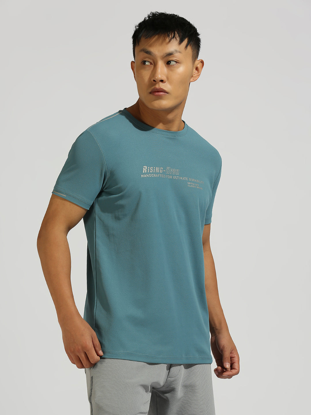 Teal Blue Printed Regular Fit Half Sleeve T-Shirt