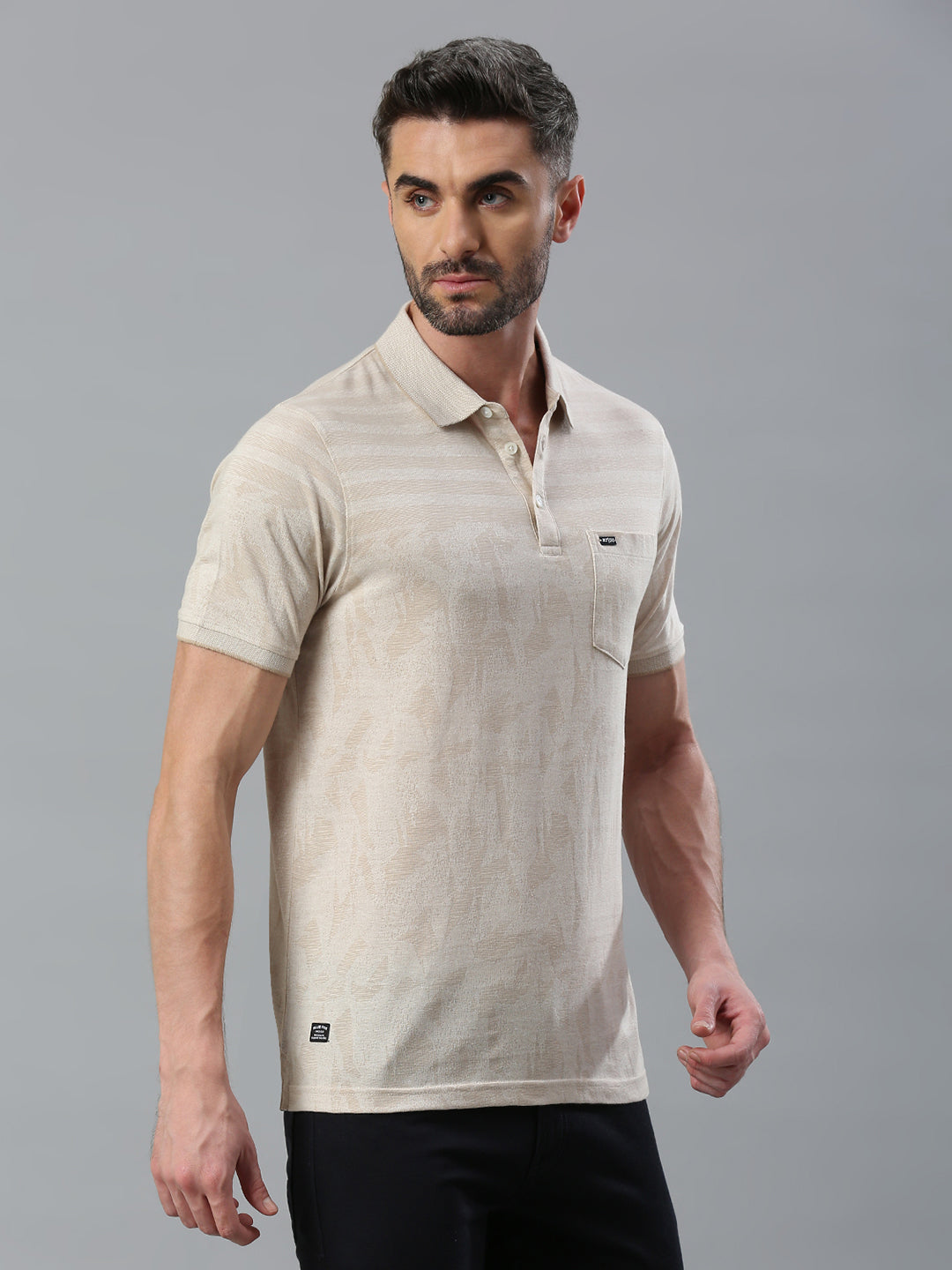 Beige Solid Regular Fit Half Sleeve T-Shirt