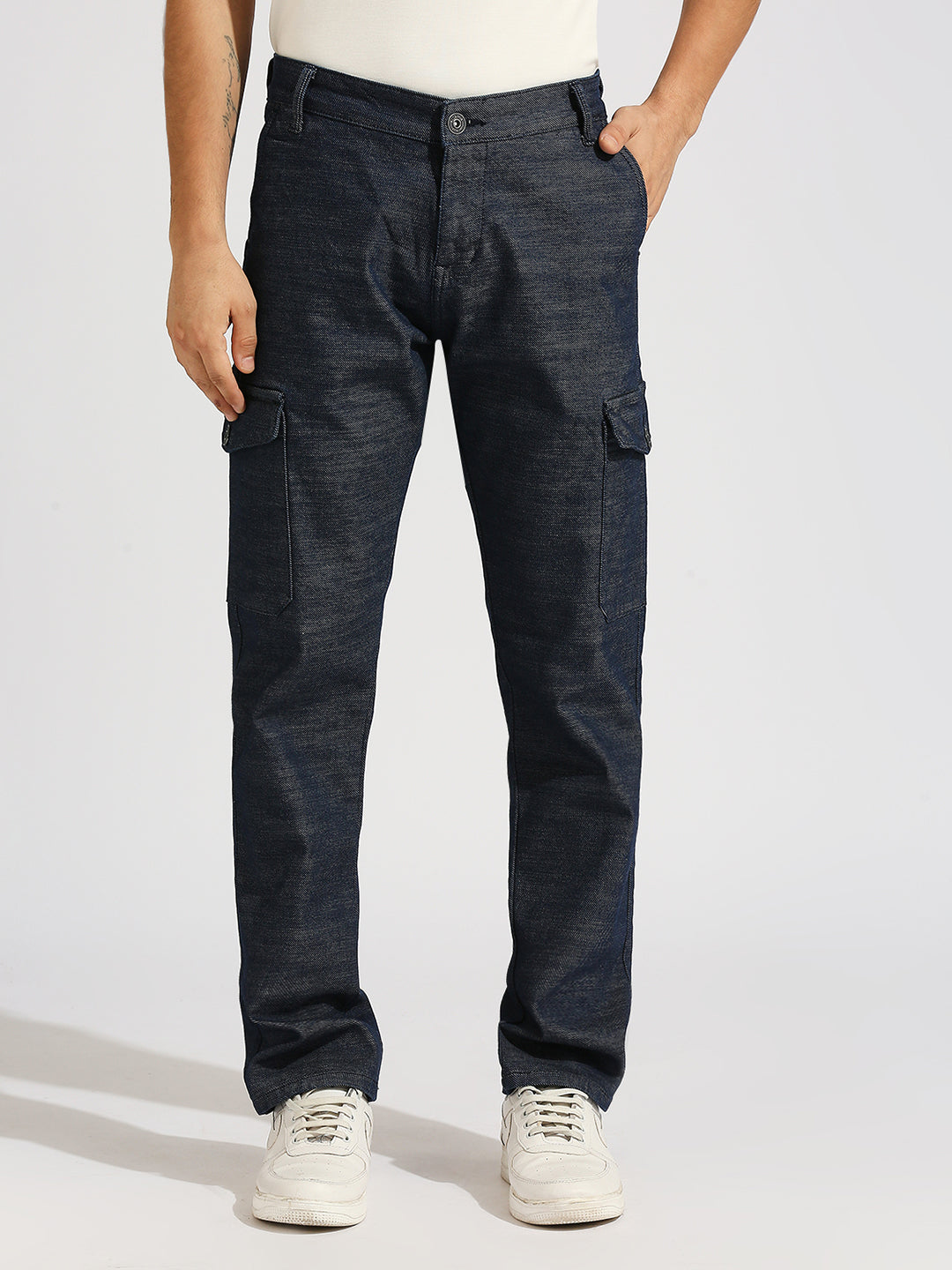 Indigo Raw Slim Fit Cargo Jeans