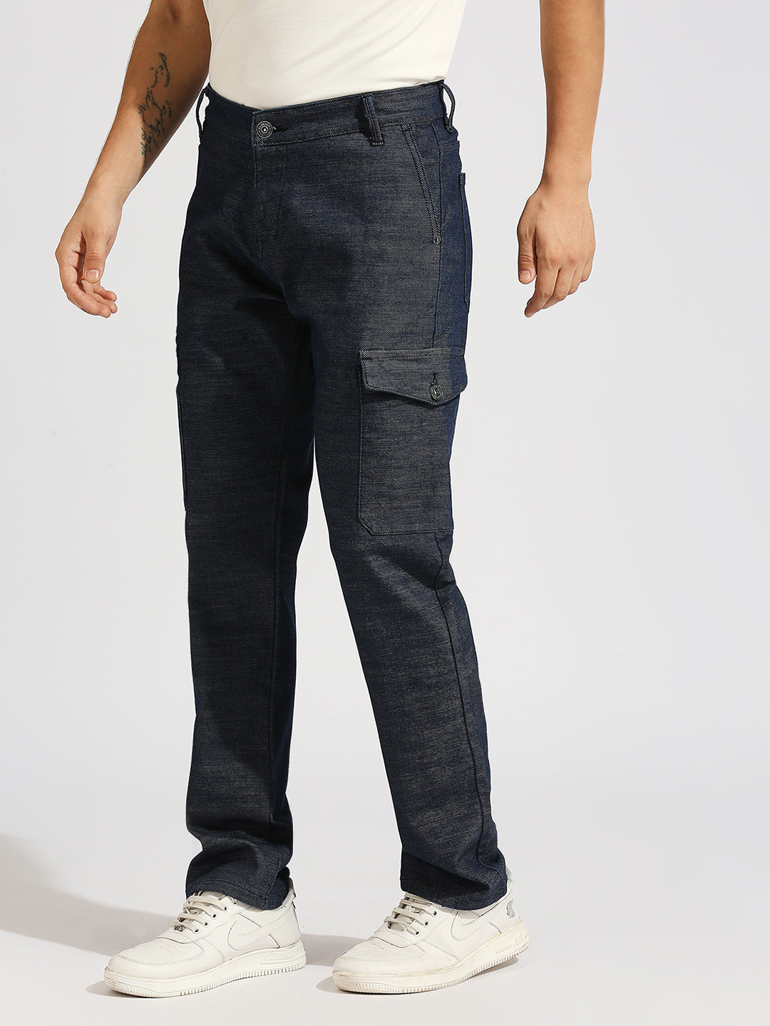 Indigo Raw Slim Fit Cargo Jeans