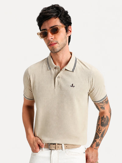 Beige Selfmade Solid Polo T-Shirt