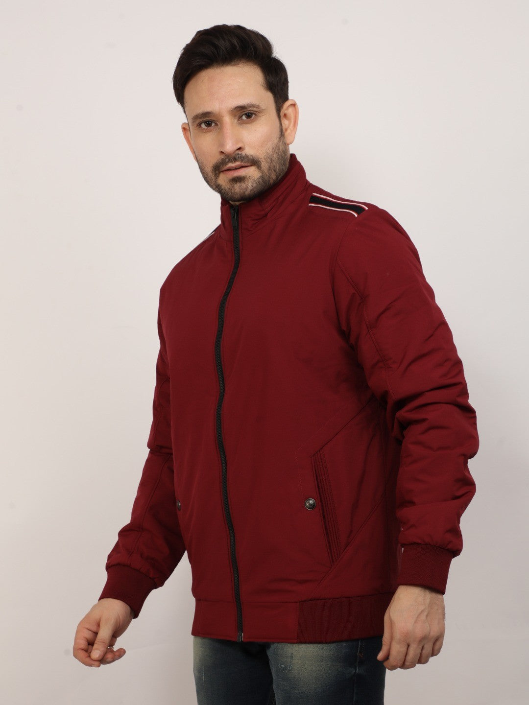 Maroon Solid Full Zip Jacket